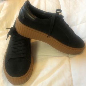 Black suede J/SLIDES, black laces, size 7